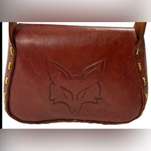 Vintage Handmade Leather Fox Embossed Saddle Bag Boho Rustic Crossbody